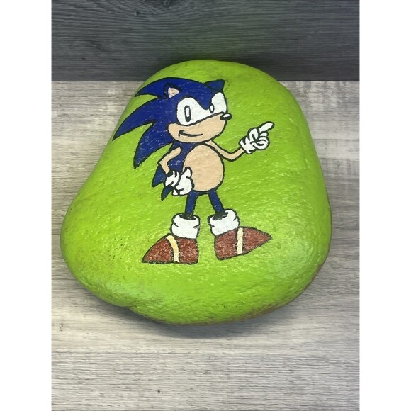 Hand Painted Art Rock Garden Sonic the Hedgehog Paperweight OOAK - Picture 5 of 8
